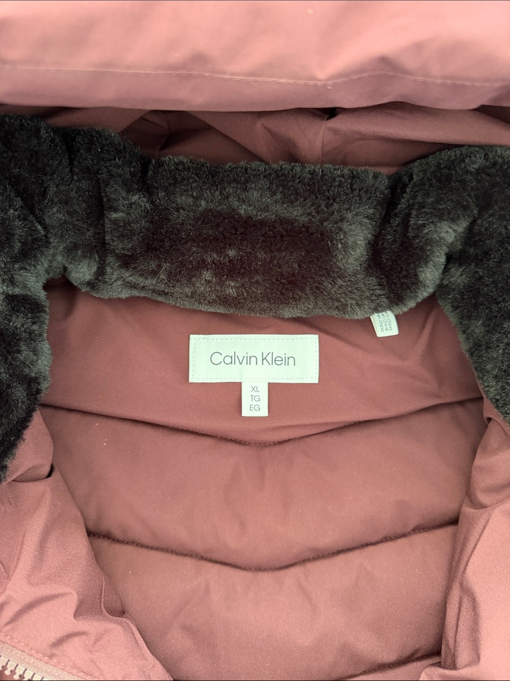 Calvin Klein Mauve Pink Puffer Jacket with Faux Fur Trim